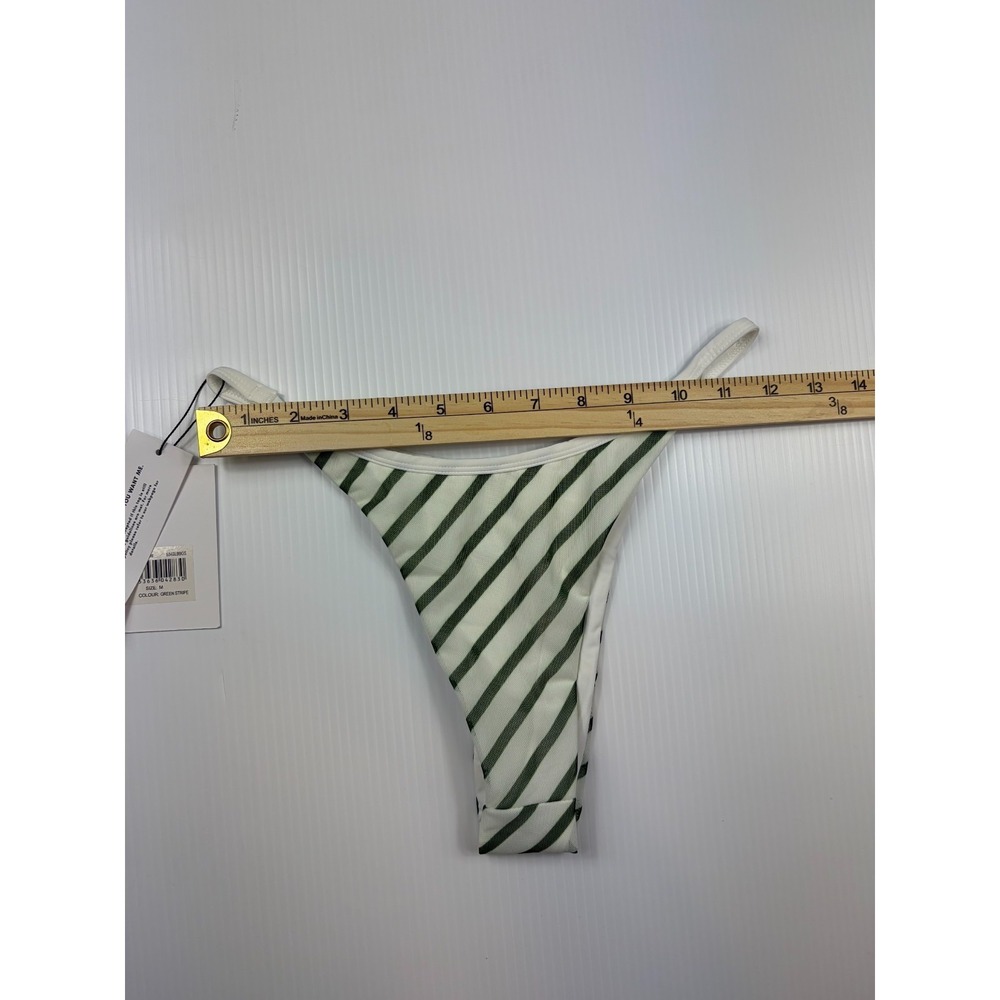 Designer With Jean Bikini Bottom Lola Medium Green Stripe Cheeky High Cut Summer - Picture 11 of 13